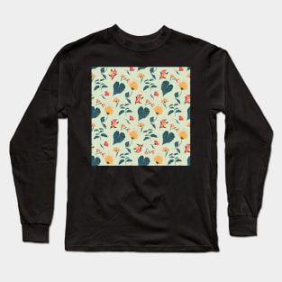 Tropical plant pattern orange and green Long Sleeve T-Shirt